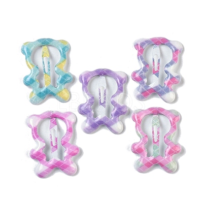 10Pcs 5 Colors Tartan Pattern Epoxy Resin Snap Hair Clip PHAR-P009-01I-1
