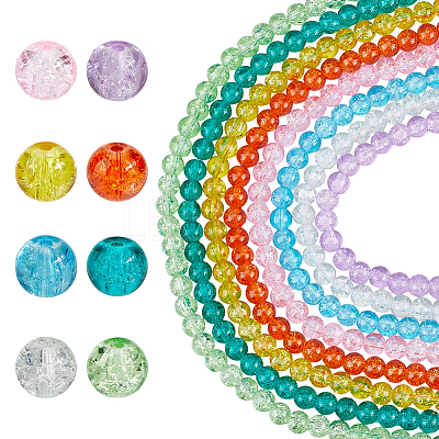 8 Strands 8 Colors Spray Painted Crackle Glass Beads Strands CCG-PH0001-26-1