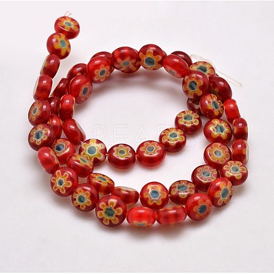 Handmade Millefiori Glass Flat Round Bead Strands LK-P011-02-1