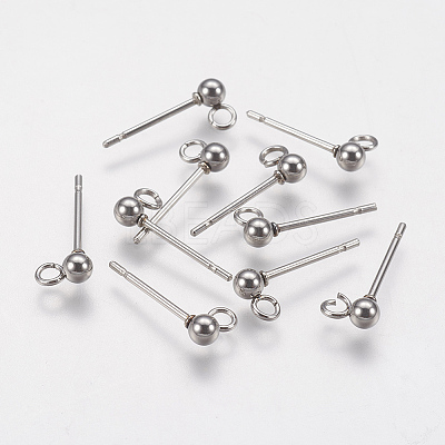 Non-Tarnish 202 Stainless Steel Ball Stud Earring Findings X-STAS-F141-06P-3mm-1