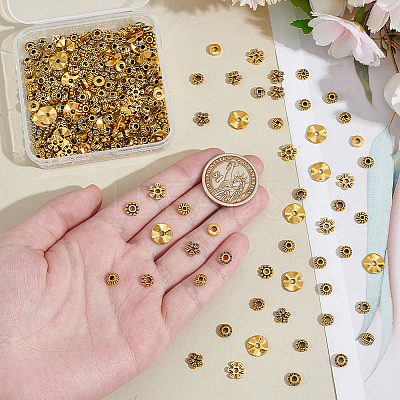 300Pcs 10 Styles Tibetan Style Alloy Spacer Beads TIBEB-UN0001-04AG-1