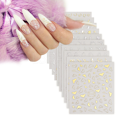 10 Sheets 10 Style Gold Stamping Wave French French Tips Nail Stickers MRMJ-HY0002-33-1