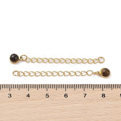 Ion Plating(IP) 316 Surgical Stainless Steel Curb Chain Extender with Natural  Tiger Eye Round Charm STAS-A097-01G-01-1