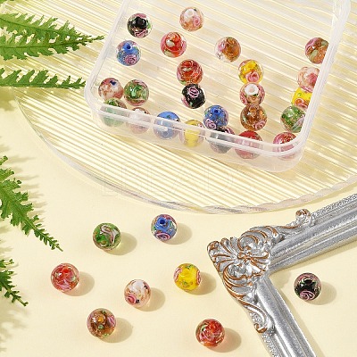 32Pcs 7 Colors Handmade Gold Sand Lampwork Beads LAMP-FS0001-30-1