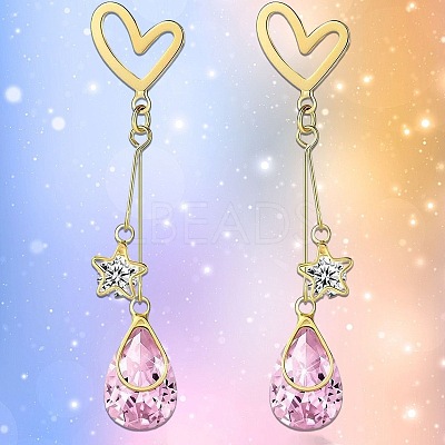 Alloy Rhinestone Heart & Star & Teardrop Stud Dangle Earrings for Women WG86E07-01-1