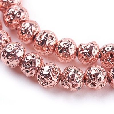 Electroplated Natural Lava Rock Beads Strands G-K259-57-4mm-RG-1