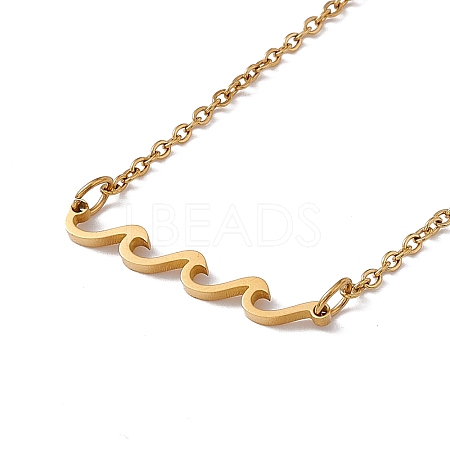 304 Stainless Steel Wave Pendant Necklace with Cable Chains for Women NJEW-I119-01G-1