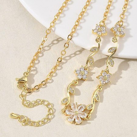 Brass Pave Cubic Zirconia Flower Pendant Necklaces NJEW-C121-04D-01G-1