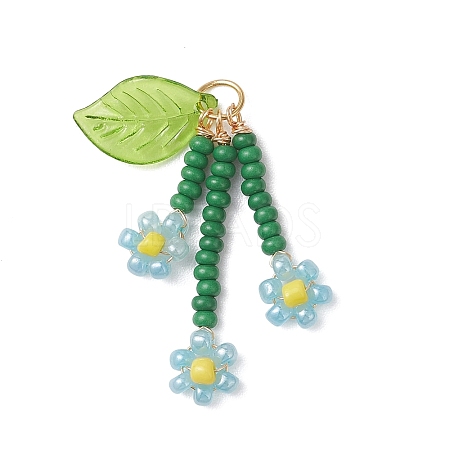 Glass Seed Beaded Flower Pendants PALLOY-MZ01194-01-1