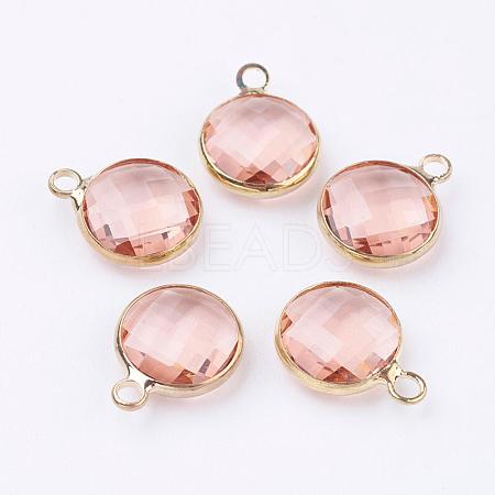 Golden Tone Brass Glass Flat Round Charms GLAA-M003-B-16G-1