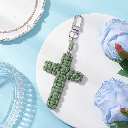 Cross Cotton Threads Pendants Decorations HJEW-TA00398-01-1