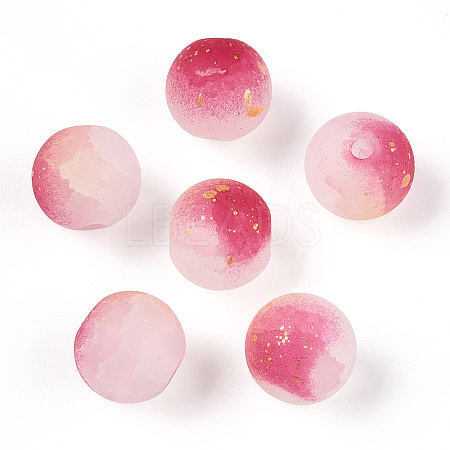 Frosted Baking Paint Crackle Glass Beads with Glitter Powder DGLA-T004-6mm-01H-1