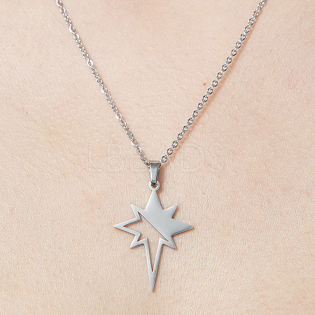 Non-Tarnish 201 Stainless Steel Hollow Star Pendant Necklace NJEW-OY001-88-1