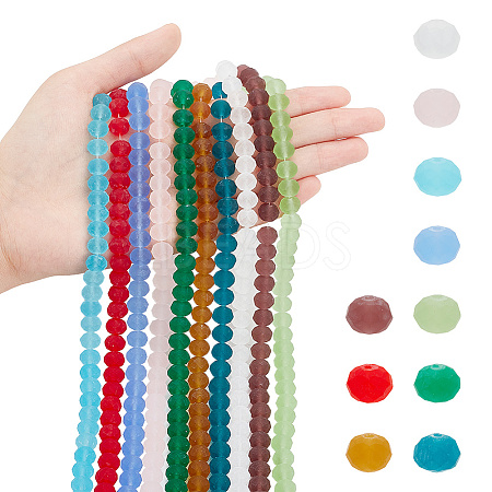 ARRICRAFT 10 Strands 10 Colors Frosted Transparent Glass Beads Strands FGLA-AR0001-02-1