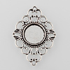 Antique Silver Tibetan Style Alloy Filigree Rhombus Cabochon Connector Settings X-TIBE-M022-08AS-1