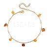 Natural Amber Chip Tassel Brass Bar Link Chain Anklets for Women AJEW-AN00889-3