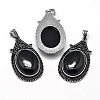 Oval Antique Silver Zinc Alloy Natural Dyed & Heated Black Agate Big Pendants G-F228-27J-FF-1