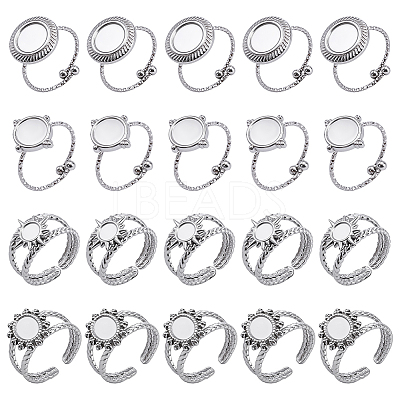 20Pcs 4 Styles 304/201 Stainless Steel Open Cuff Ring Findings STAS-ME0003-06-1
