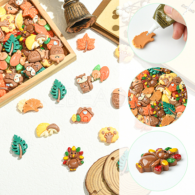 60Pcs 10 Styles Autumn Theme Resin Cabochons RESI-SC0006-37-1