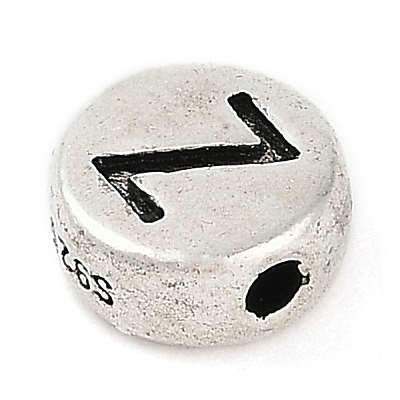 925 Sterling Silver Flat Round with Letter Beads STER-G044-01AS-Z-1