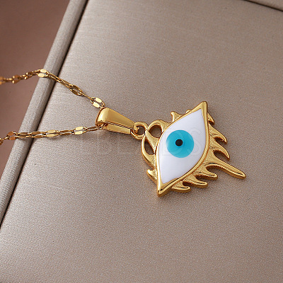 Vintage 304 Stainless Steel Enamel Evil Eye Pendant Necklaces for Women LS-XZ3178-1