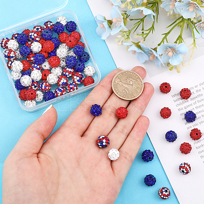 80Pcs 5 Style Independence Day Theme Polymer Clay Rhinestone Round Beads RB-FH0001-07-1