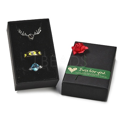 Kraft Paper Gift Boxes with Faux Rose Flower Outside for Jewelry Set CON-Z011-01B-02-1