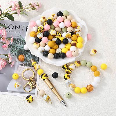 89Pcs Colorful Pattern Printed Silicone Beads Sets SIL-SZ0002-54C-1