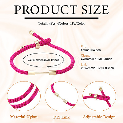 4Pcs 4 Colors Braided Nylon Cord Bracelet Making MAK-TA0001-26A-1