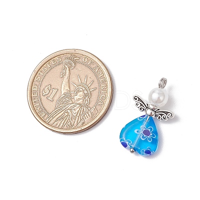 Handmade Millefiori Lampwork Beads and ABS Plastic Imitation Pearl Round Beads and Tibetan Style Alloy Fairy Wing Beads and 304 Stainless Steel Ball Head Pins Pendants PALLOY-JF03740-02-1