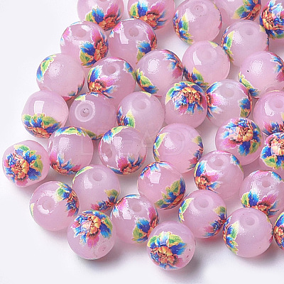 Printed & Spray Painted Imitation Jade Glass Beads GLAA-S047-05A-01-1