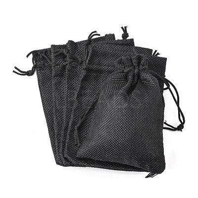 Polyester Imitation Burlap Packing Pouches Drawstring Bags ABAG-R005-14x10-09-1