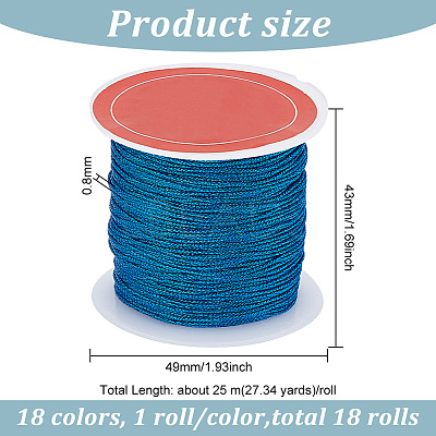 18 Rolls 18 Colors Round Metallic Cord MCOR-BC0001-01A-1