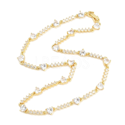 Brass Pave Clear Cubic Zirconia Heart Link Chain Necklaces KK-CBA4547-16B-G-1