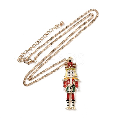 Alloy Enamel Christmas Nutcracker Pendant Necklaces NJEW-L048-01G-01-1
