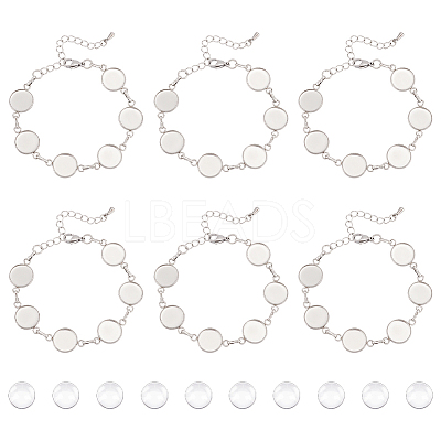 Round Tray 304 Stainless Steel Link Bracelets BJEW-AB00002-1