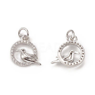 Brass Micro Pave Cubic Zirconia Bird Charms KK-E068-VB315-1