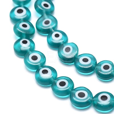 Handmade Evil Eye Lampwork Flat Round Bead Strands LAMP-L058-10mm-11-1