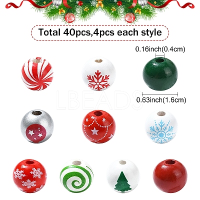 40Pcs 10 Styles Painted Natural Wood European Beads WOOD-YW0001-24-1