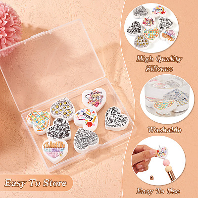 8Pcs 8 Style Heart Silicone Focal Beads SIL-TA0001-70-1
