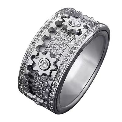 Gear Brass Micro Pave Clear Cubic Zirconia Rotatable Finger Rings FS-WGBD3BF-04-1