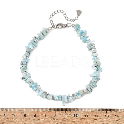 Natural Larimar Chip Beaded Anklets with Stainless Steel End Chains AJEW-AN00888-1