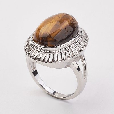 Natural Tiger Eye Finger Rings X-RJEW-P122-13-1