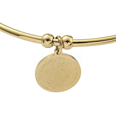 PVD Vacuum Plating 202 Stainless Steel Disc Charm Open Cuff Bangles for Women BJEW-M317-03G-1