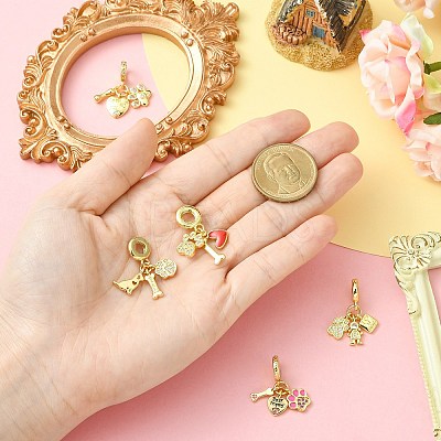 5Pcs 5 Styles Brass Micro Pave Clear Cubic Zirconia European Dangle Charms FIND-CJ0005-20-1