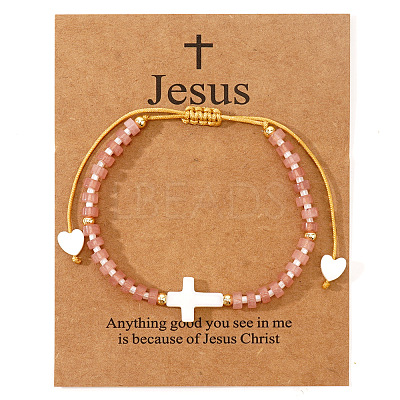 European American Natural Rose Quartz Beaded Braided Bracelets LS-VZ2609-7-1
