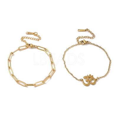 304 Stainless Steel Paperclip Chains & Cable Chain Bracelet Sets AJEW-U005-05F-G-1