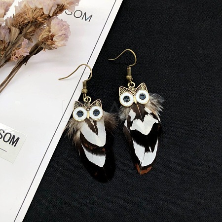 Alloy Owl with Feather Dangle Earrings ANIM-PW0003-005M-1
