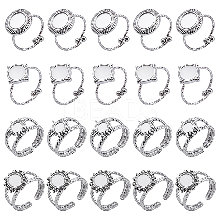 20Pcs 4 Styles 304/201 Stainless Steel Open Cuff Ring Findings STAS-ME0003-06-1