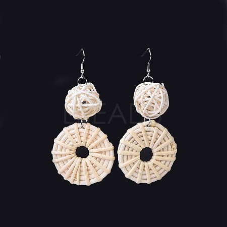 Handmade Cane Woven Beads Dangle Earrings EJEW-JE03039-1